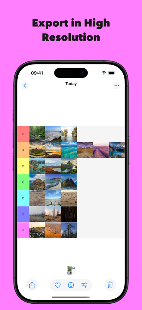 A nature landscape tier list on the TierCreator app export screen