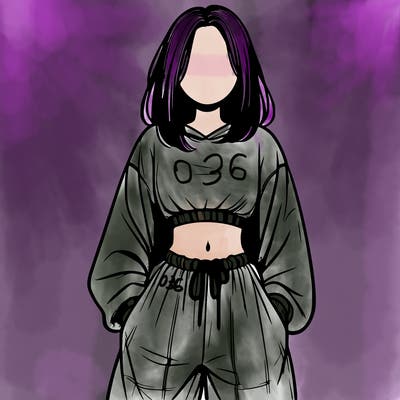 realistic girl faceless with baggy pants and a crop top