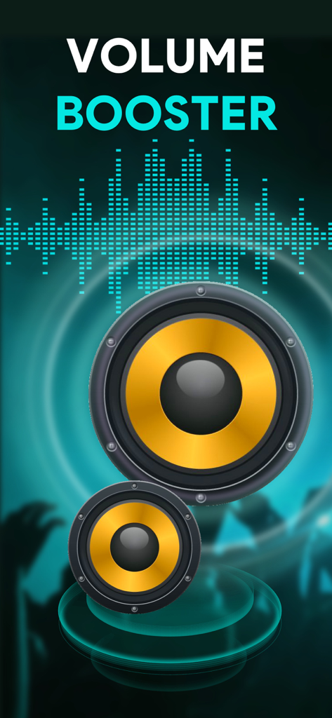 Función de amplificador de volumen para la aplicación Amplify Sound que muestra altavoces y ondas de sonido digitales