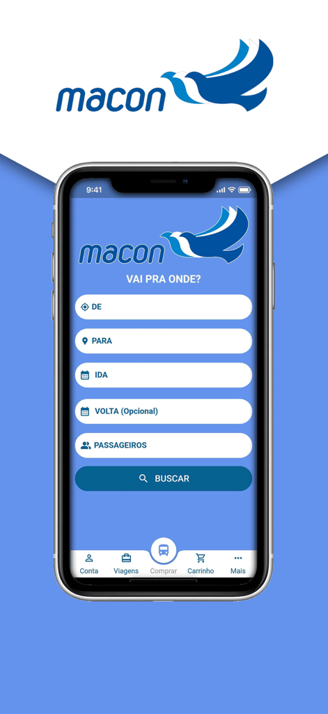 Macon Transportes - Macon Transportesモバイルアプリのバスチケット予約検索画面