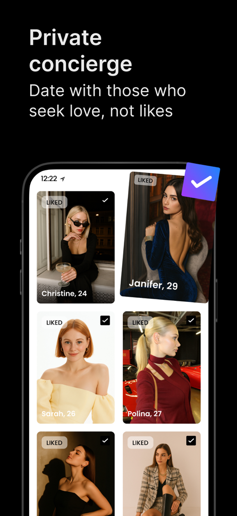 SoulMatcher: Premium Dating - SoulMatcher app screen showcasing curated profiles and private concierge dating service