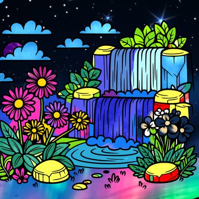 waterfall and flowers