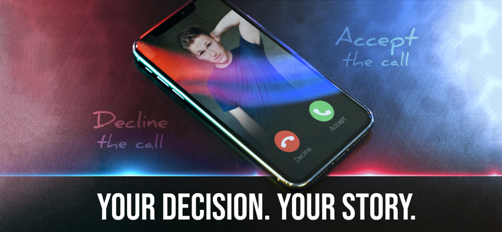 A smartphone screen displaying an incoming call choice in the Duskwood detective story game