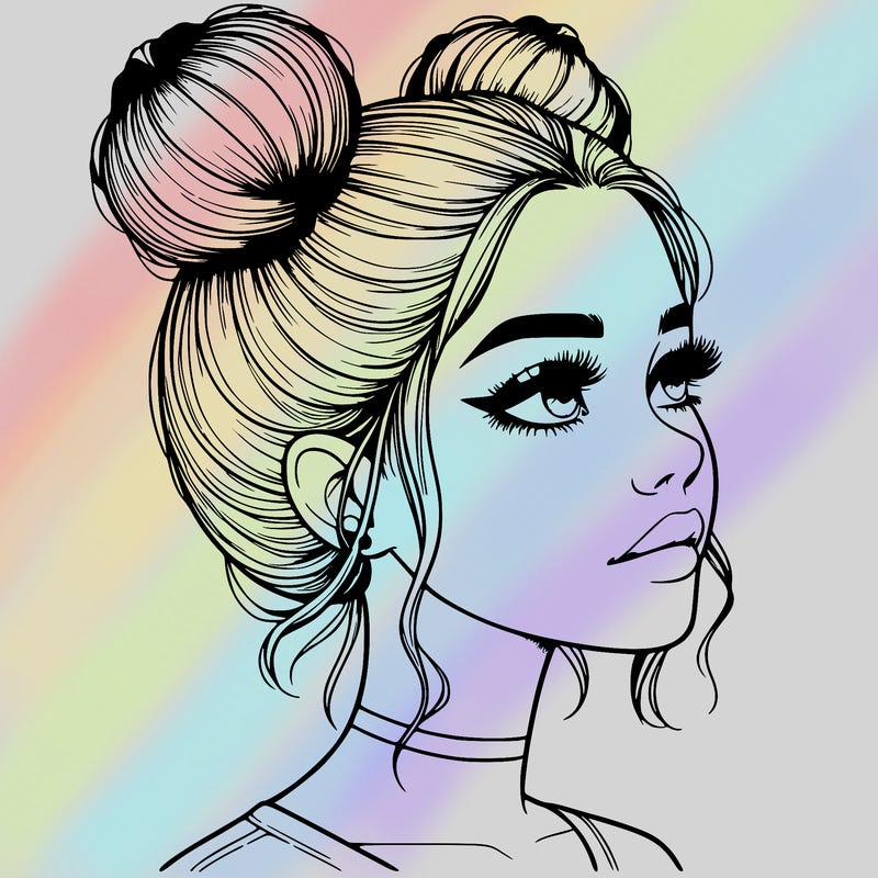 realistic girl with buns on the top of her head