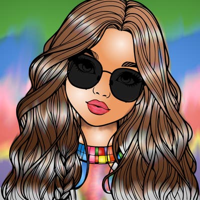 girl with long hair and freckles and glasses realistic
