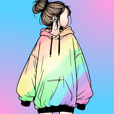 realistic girl with a oversized sweatshirt on and a bun