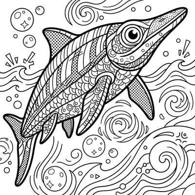 Journey back to the Mesozoic era with this dynamic Pop Art Ichthyosaur coloring page. Its bold lines and eye-catching patterns offer a thrilling creative challenge for all ages.