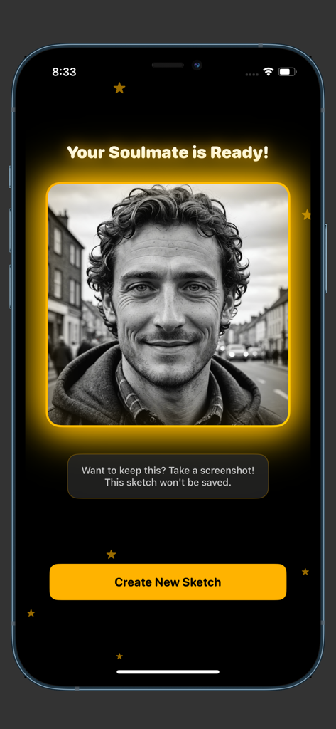 AI generated soulmate portrait of a smiling man in the Amora app