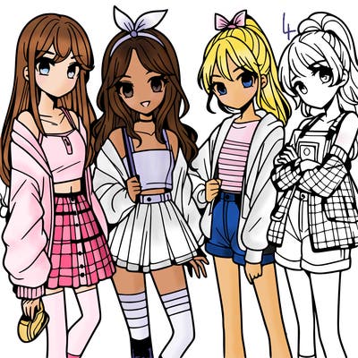 teen manga girls group of 4