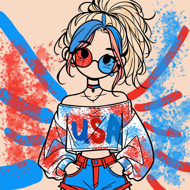 girl with a messy ponytail glasses a baggy crop top and jean shorts