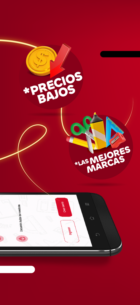 Marchand pAppe - Marchand pAppe app promotion showing school supplies and low prices text