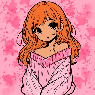 shy pretty girl wearing a sweater that is falling off one shoulder portrait