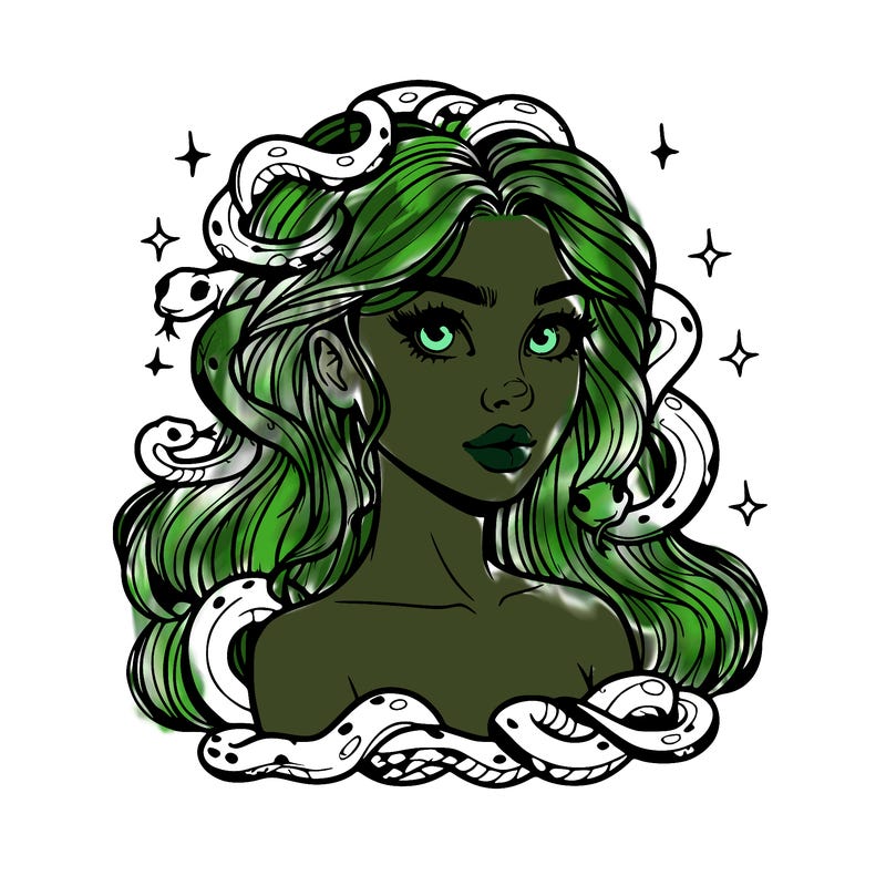 realistic girl with snakes as hair