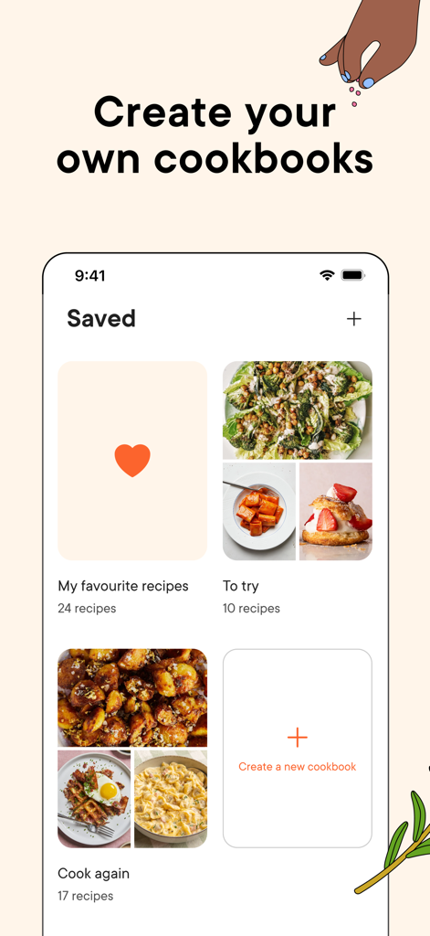 Kitchen Stories Easy Recipes - Kitchen Stories app interface for creating and organizing personal digital cookbooks.