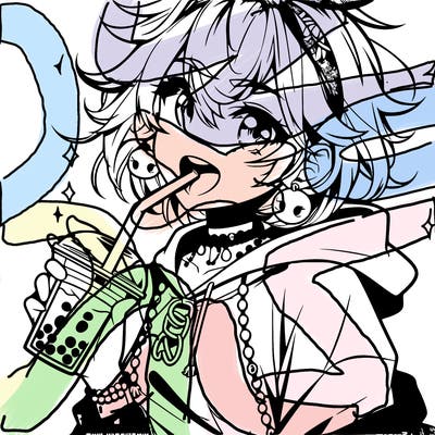 hot baddie anime girl drinking boba and biting the straw