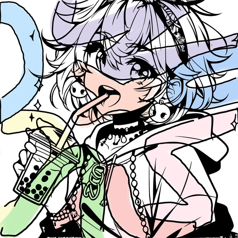 hot baddie anime girl drinking boba and biting the straw