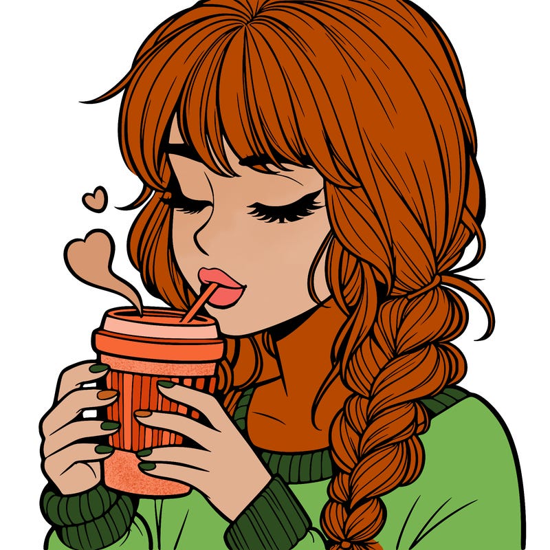 realistic girl drinking coffee