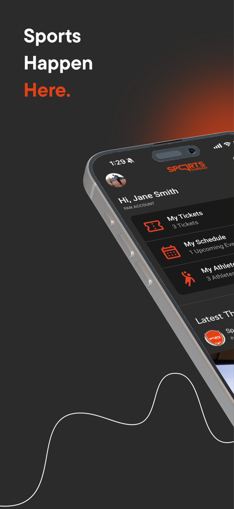 Sports Thread - Sports Thread app dashboard for a fan account showing quick links to tickets and schedules