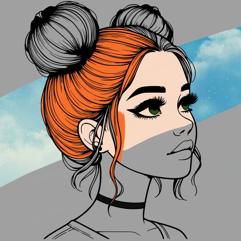 realistic girl with buns on the top of her head