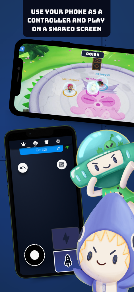 Play Friends: Party Games - Smartphone being used as a controller to play Play Friends party games on a shared screen