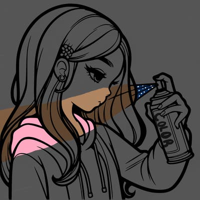 a realistic girl spray painting