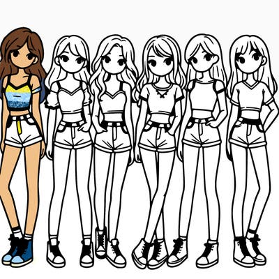 a group of girls wearing crop tops and shorts