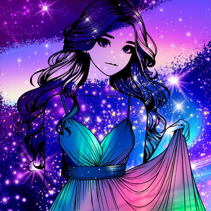 realistic girl in flowy silky prom dress