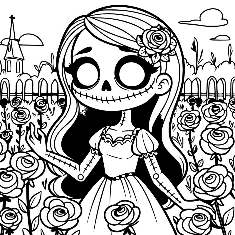 female ghoul ina field of roses