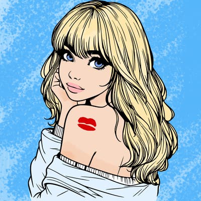 realistic girl with bangs looking over her shoulder