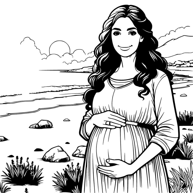 realistic pregnant woman on a beach
