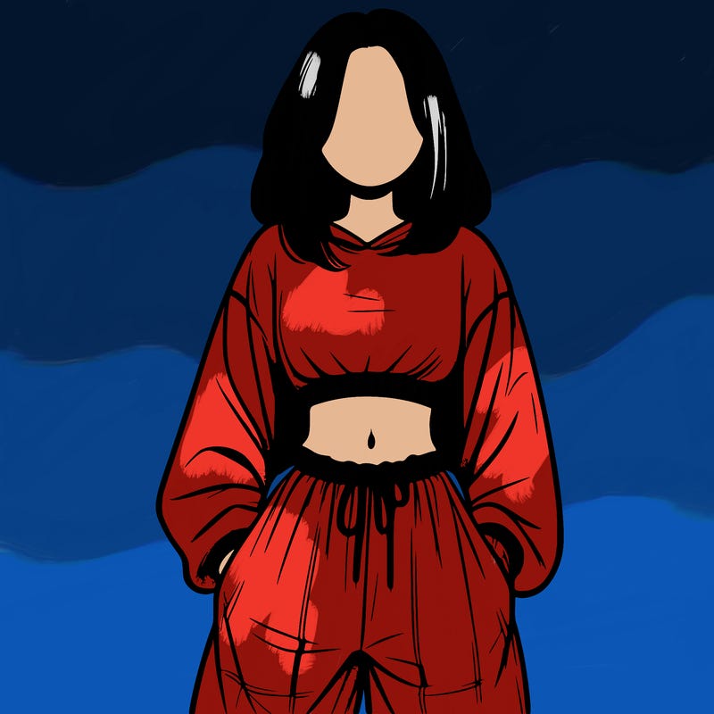 realistic girl faceless with baggy pants and a crop top