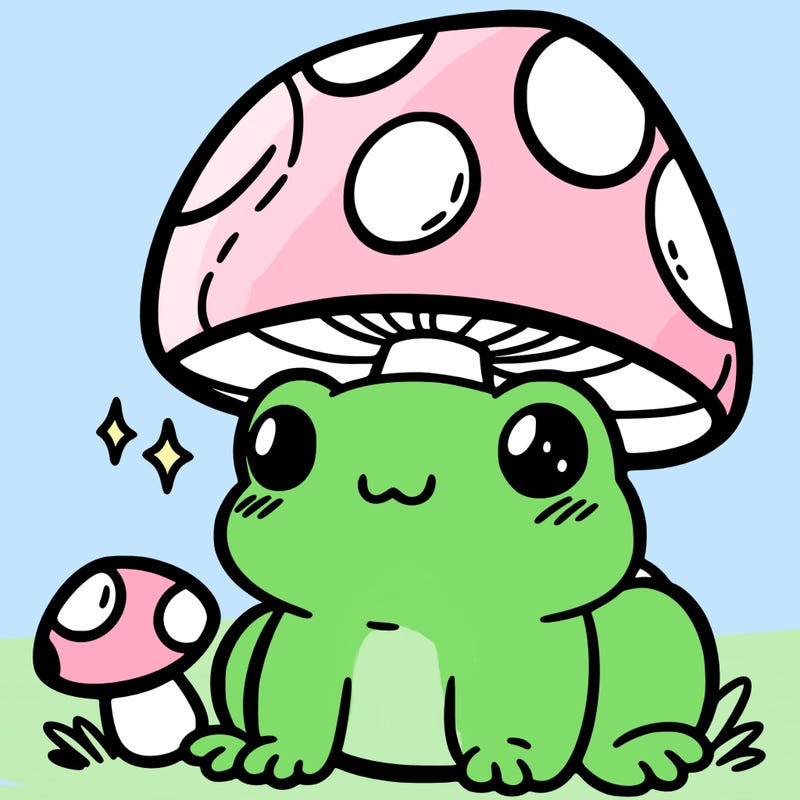 a cute frog with a mushroom hat