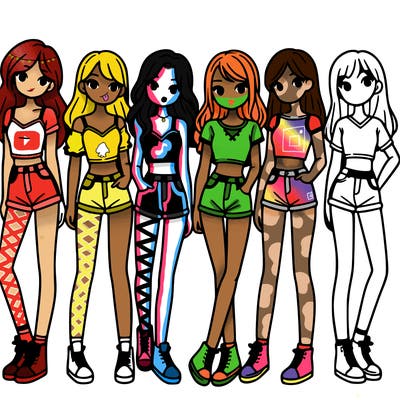 a group of girls wearing crop tops and shorts