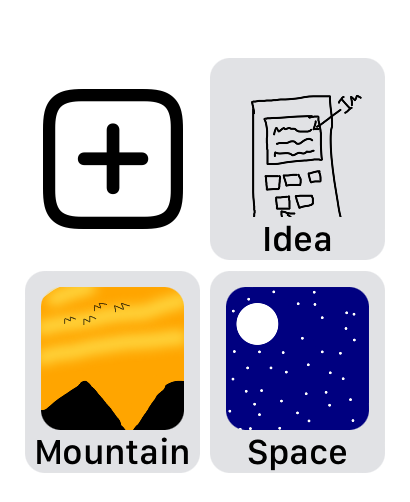 Paint - Draw & Sketch - A gallery view of different sketches within the Paint app including mountain and space drawings