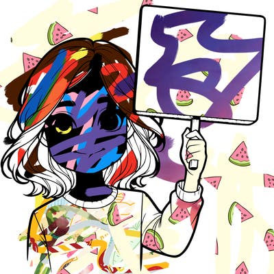 realistic girl holding up a sign