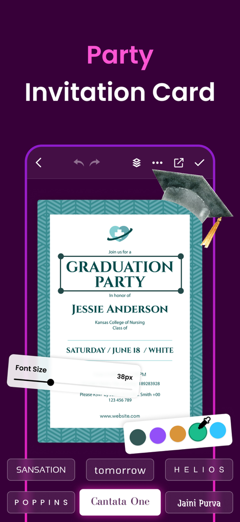 Invitation Maker - Card Maker - Customizable graduation party invitation template within the Invitation Maker mobile app