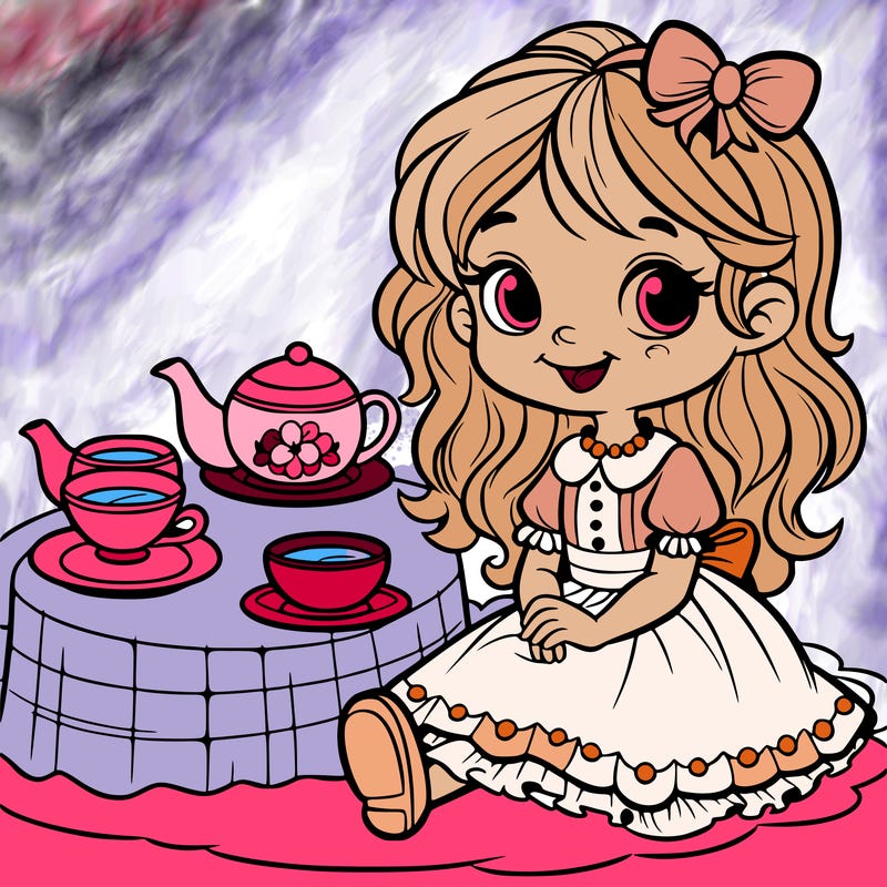 a girl by a tea party