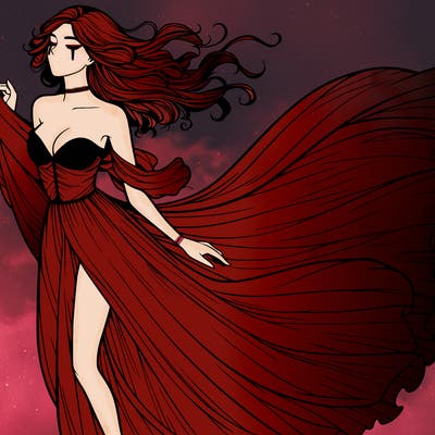 realistic woman in dress flowing the the wind