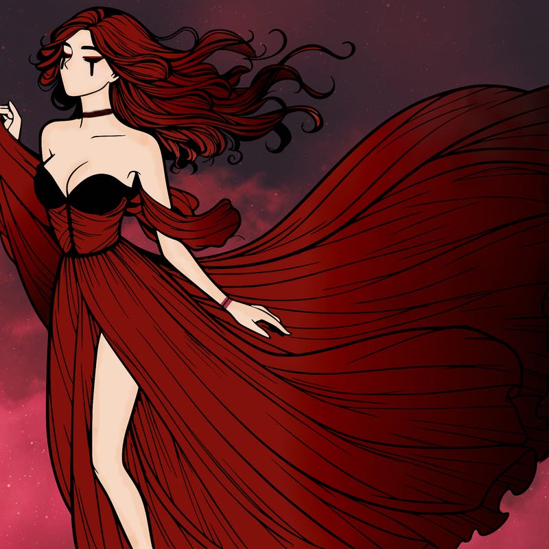 realistic woman in dress flowing the the wind