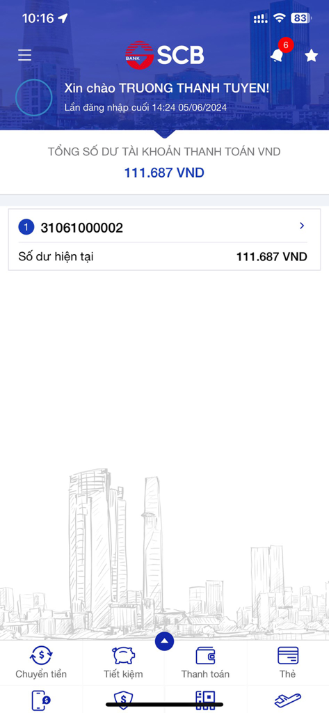 SCB Mobile Banking - SCB Mobile Banking app interface displaying account balance and navigation menu