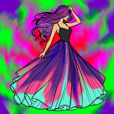 realistic woman with dress flowing in the wind