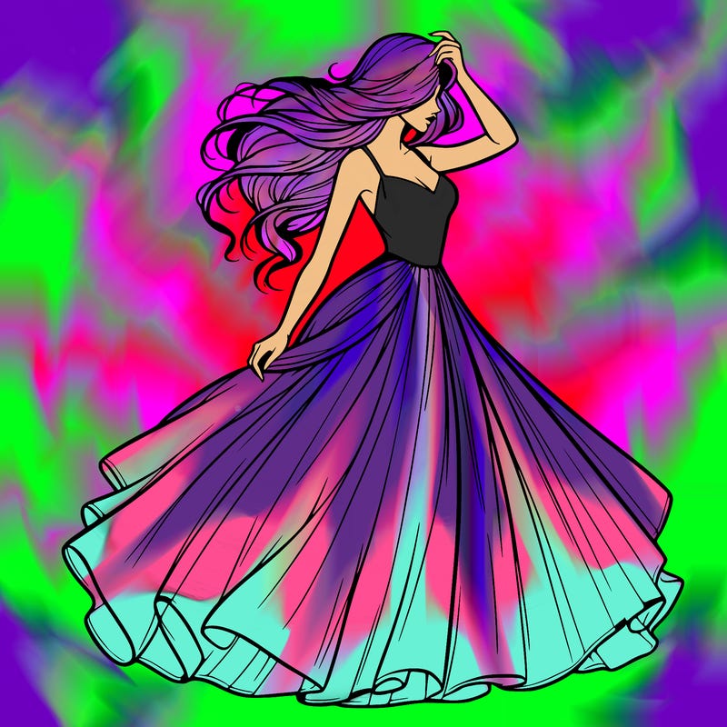 realistic woman with dress flowing in the wind