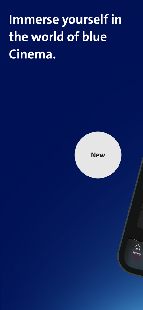 Swisscom blue Cinemaアプリのウェルカムスクリーン。紹介マーケティングテキストが表示されています。