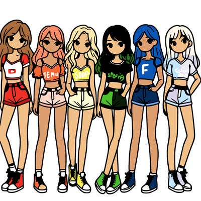 a group of girls wearing crop tops and shorts