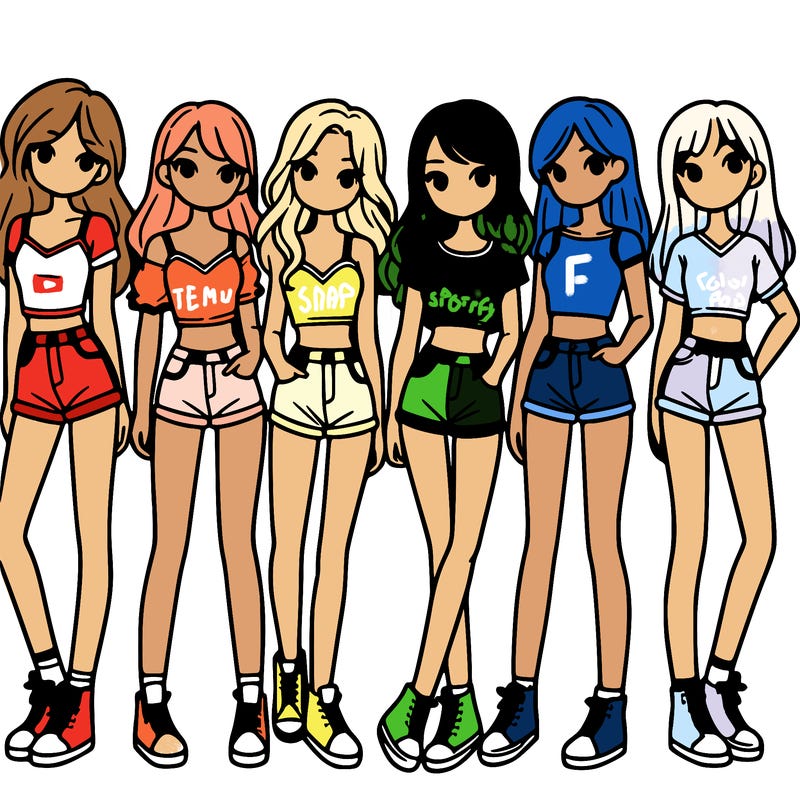 a group of girls wearing crop tops and shorts