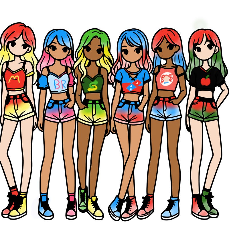 a group of girls wearing crop tops and shorts