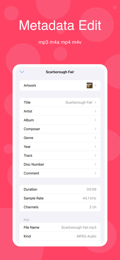 LoveMusic Player - Local Play - Interface for editing music metadata and ID3 tags in the LoveMusic Player app