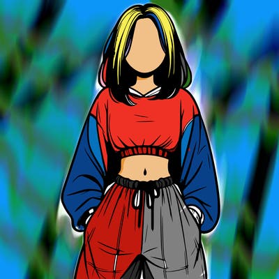 realistic girl faceless with baggy pants and a crop top