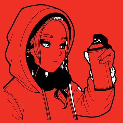 a realistic girl, spray painting