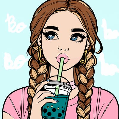 realistic girl with braided hair drinking boba